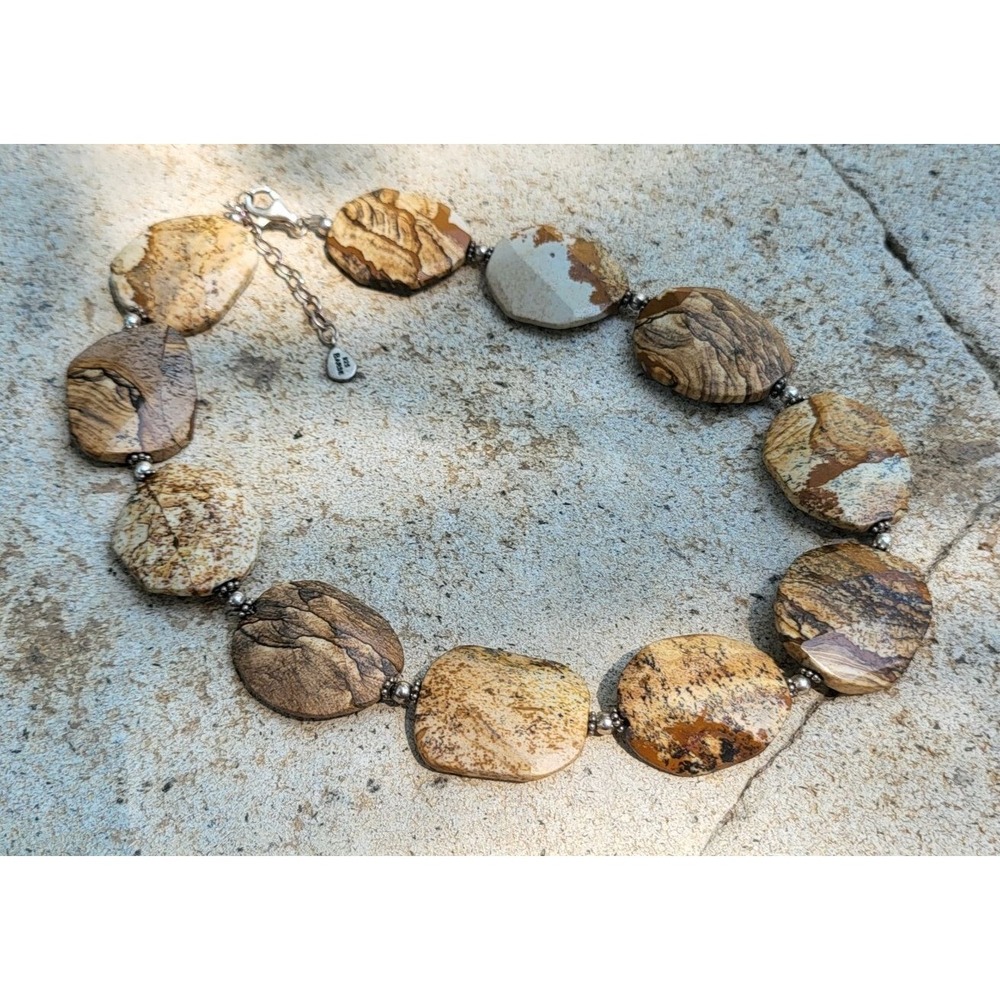 BARSE Vintage Necklace Picture Jasper Semi Precious Stones Sterling Silver 925